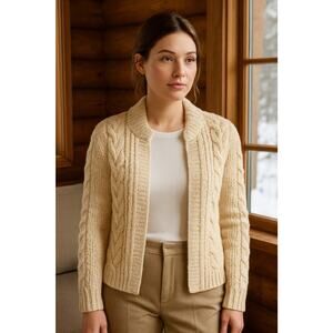 525 America Womens Cardigan Sweater Small Cream Cable Knit Cabincore Granola